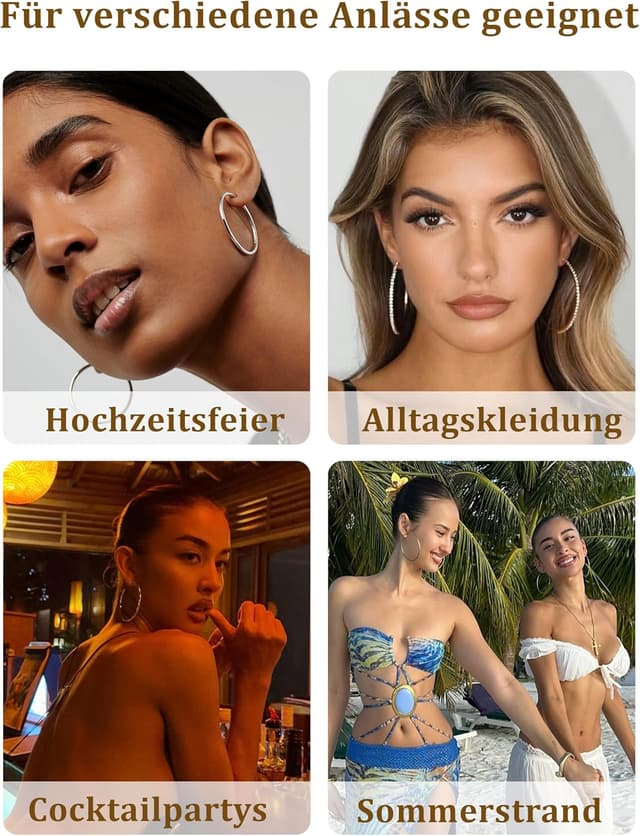 Detalle de DORANA 2-mm Creolen aus 925er Silber (Sicherer Ohrclip, hypoallergen) – große Hoop-Ohrringe in verschiedenen Größen