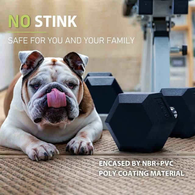 Detalle de PhysKcal Hexagon Hanteln aus Poly-Gummi (2,5–30 kg) – rutschfeste Kurzhantel-Set mit ergonomischen verchromten Griffen