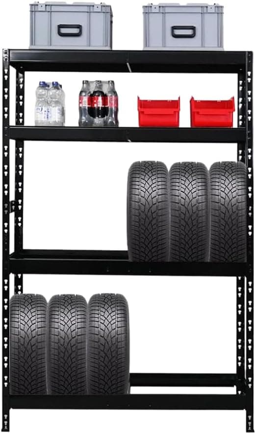 Detalle de PROREGAL Reifenregal Tiger für bis zu 12 Reifen (180 x 120 x 40 cm) – Werkstatt- & Lagerregal in Schwarz