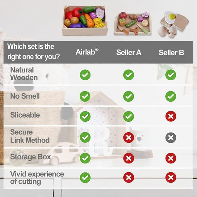 Thumbnail 4 de Airlab Jouet Bois Légumes Fruits 14 pièces 🍎