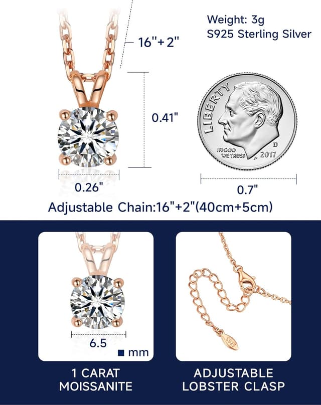 Detalle de MomentWish Collana Moissanite da Donna con solitario in argento 925 (rosa/bianco/oro)