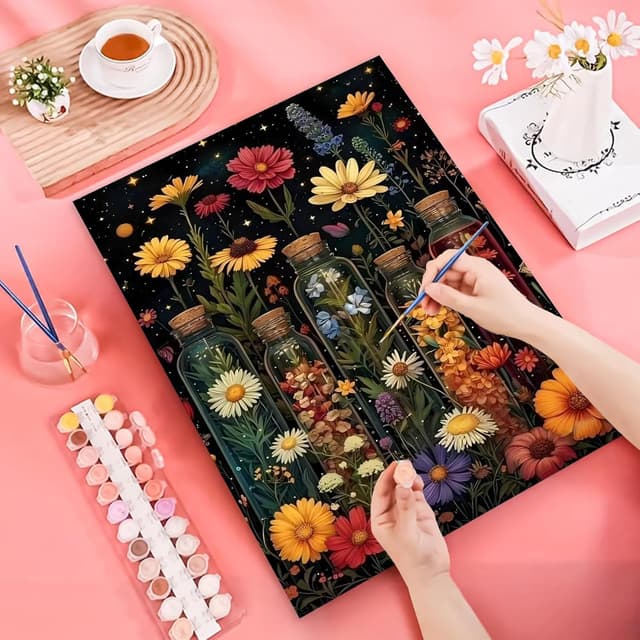 Detalle 2 de Lonmo Art Flowers Paint by Numbers Kit (16x20inch) for Adults