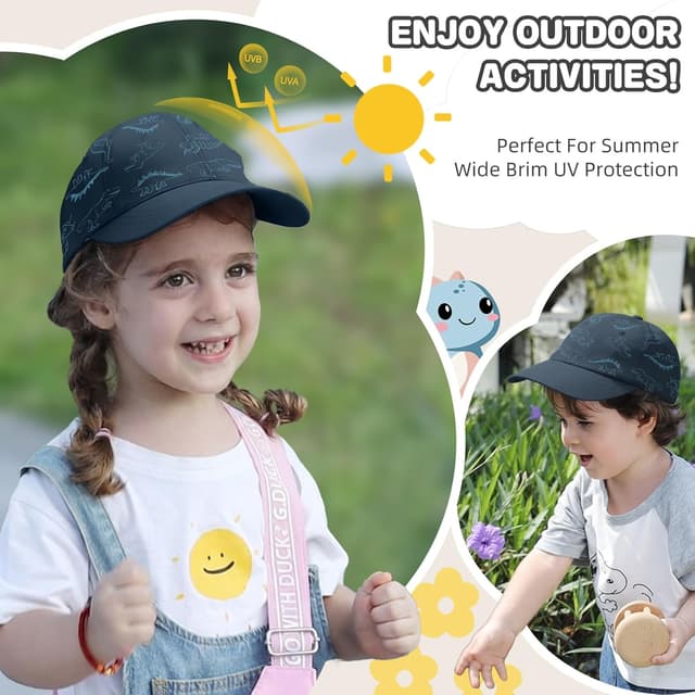 Detalle de TOMEEK Kids cotton sun hat baseball cap with adjustable strap and dino print