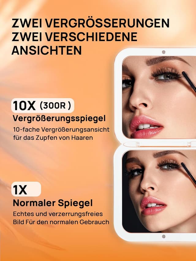 Detalle 2 de OMIRO Taschenspiegel mit 10-facher Vergrößerung – kompakter Reise-Spiegel für Handtasche (quadratisch, 8,9 cm, Pfirsichflaum)