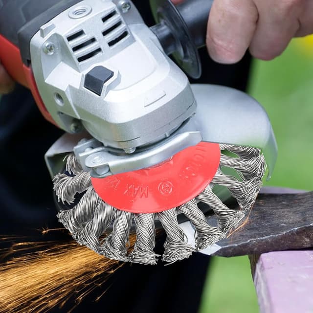 Detalle de RUCUDIM Twist Knot Drahtbürsten-Set für Winkelschleifer (M14) – 4-teilig, 75/100 mm