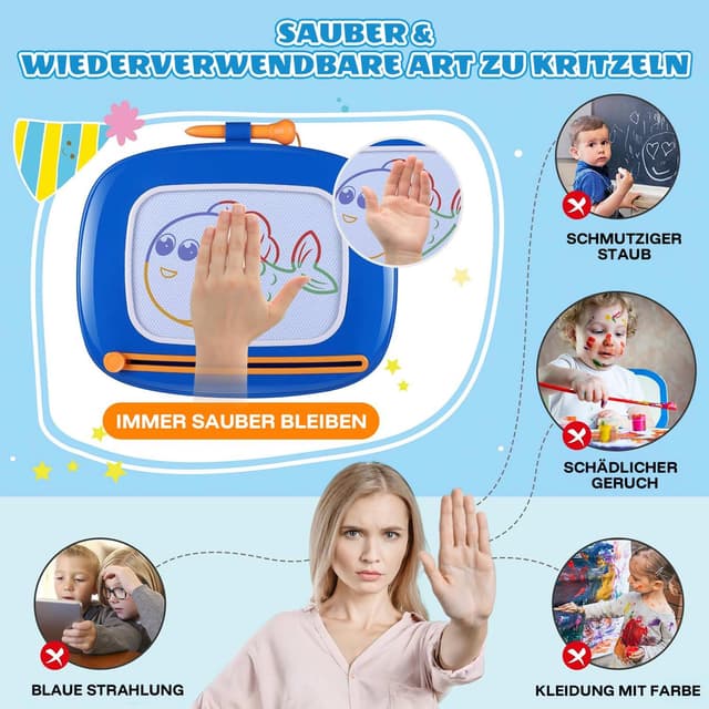 Detalle de Smasiagon magnetische Maltafel „Zaubertafel“ – löschbares Magnet-Zeichenbrett für Kinder (ab 1–3 Jahren), Marineblau