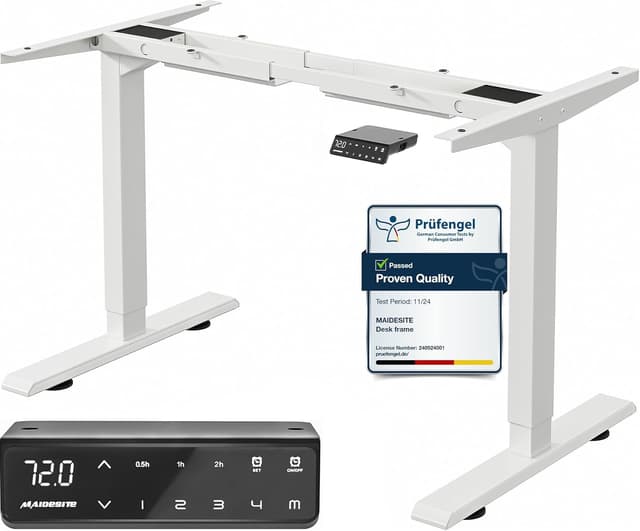 Detalle de MAIDeSITe T2 Pro dual-motor adjustable height standing desk frame (white) with memory smart panel