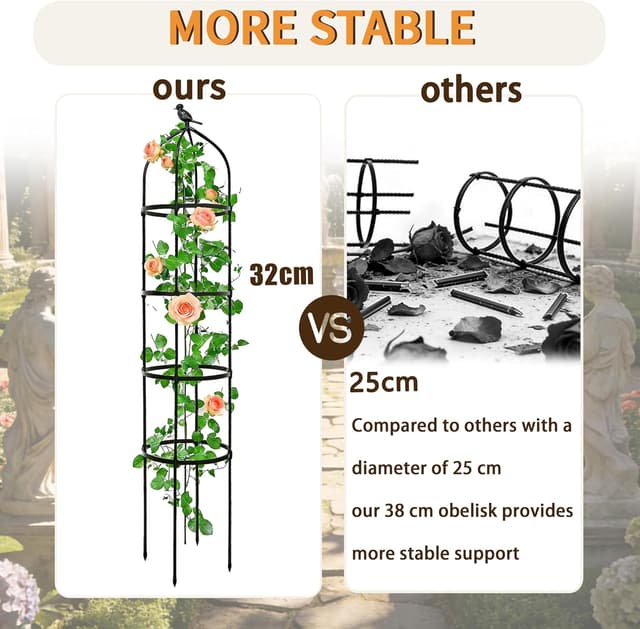 Detalle 2 de 2-Pack Garden Obelisks for Climbing Plants (175 cm) with 32 cm Base, Rust-Resistant PE Coating