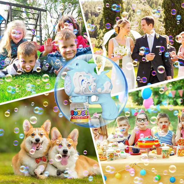 Detalle de P PANACARE Panacare Kinder Seifenblasenpistole mit 10 Düsen – automatische Seifenblasenmaschine Gun 5000+ Blasen/Min