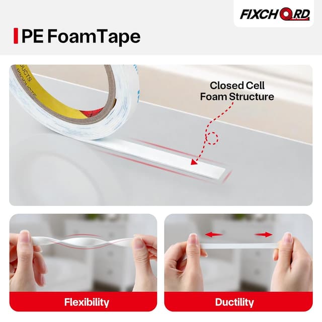 Detalle de Double Sided Tape Heavy Duty 10mm × 3m – Extra Strong PE Foam Mounting Tape for LED strips, décor & more