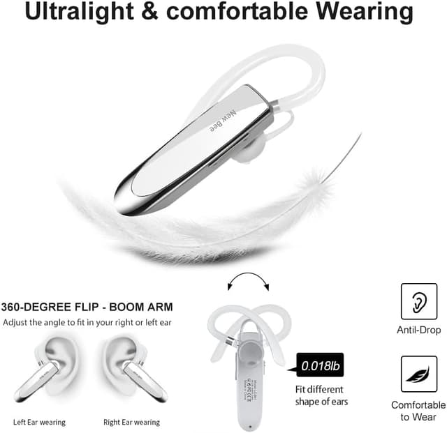 Detalle 2 de New Bee Bluetooth Earpiece Handsfree Earphone (in-ear) with Clear Voice Tech and Case