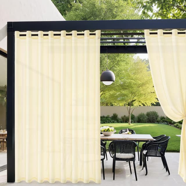 Detalle de MIULEE Outdoor Vorhang transparent, wetterfest (2er-Set) 140 x 235 cm, Beige