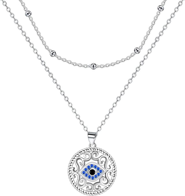 Detalle de J.WUEN Collier pour femme en argent sterling 925 avec pendentif œil en zirconia