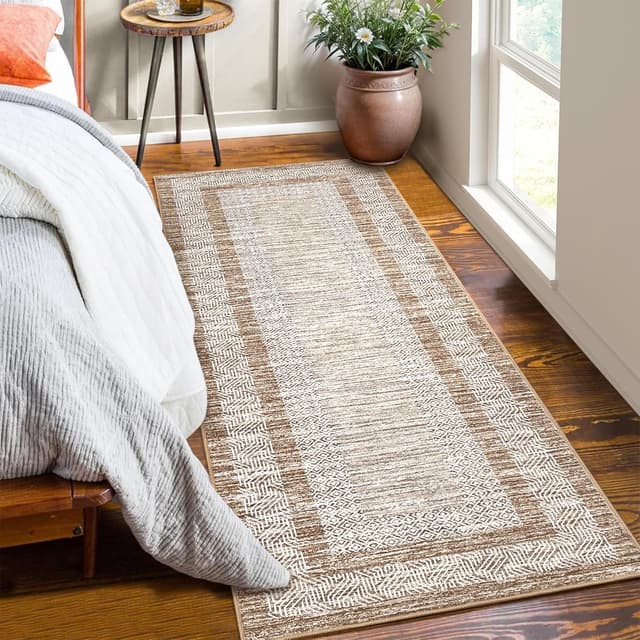 Thumbnail 6 de GarveeHome 2x6 Modern Bordered Runner Rug (Soft Non-Slip, Washable) in Brown