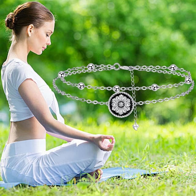 Detalle de J.MUEN Bracelet femme en argent sterling 925 avec motif fleur de lotus, réglable (17 cm + 4)