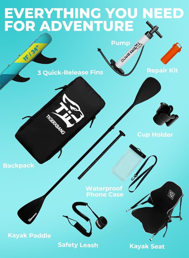 Detalle de TIGERXBANG Tavola SUP gonfiabile con sedile fino a 200 kg, supporto fotocamera e doppia pagaia