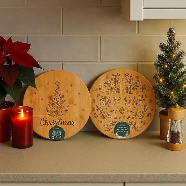 Thumbnail 3 de eBoutik Christmas Round Bamboo Serving Board