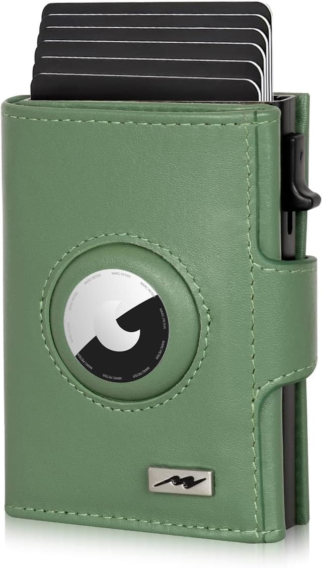 Detalle de Marc Peter Chicago Leder Push Air Slim Wallet – Airtag-Geldbörse mit Münzfach und RFID-Schutz