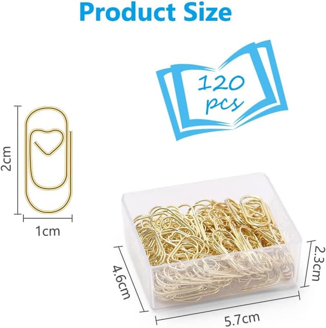 Detalle 2 de Vicloon Büroklammern-Set Herz Gold (130 Stück) mit Transparentbox