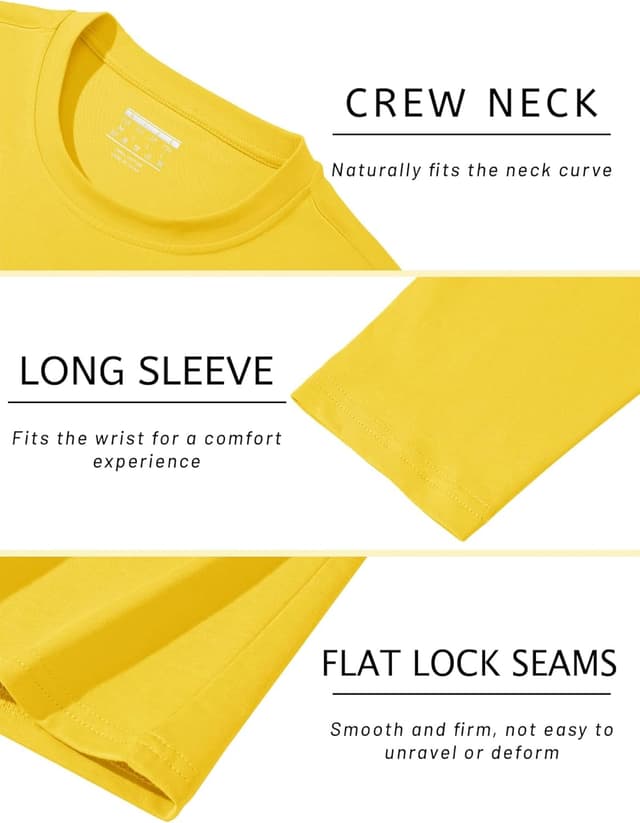 Detalle de TACVASEN T-shirt manches longues homme en coton uni col rond (léger, évacuant l’humidité)