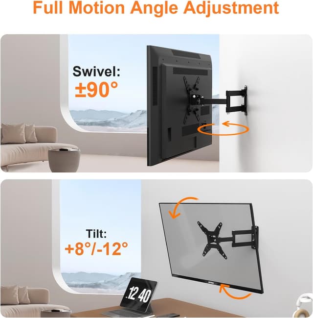 Detalle de GRIFEMA GB1008-2 TV Wall Bracket (13–43 inch) – Swivel, Tilt & Extendable Mount up to 20KG, Max VESA 200×200mm