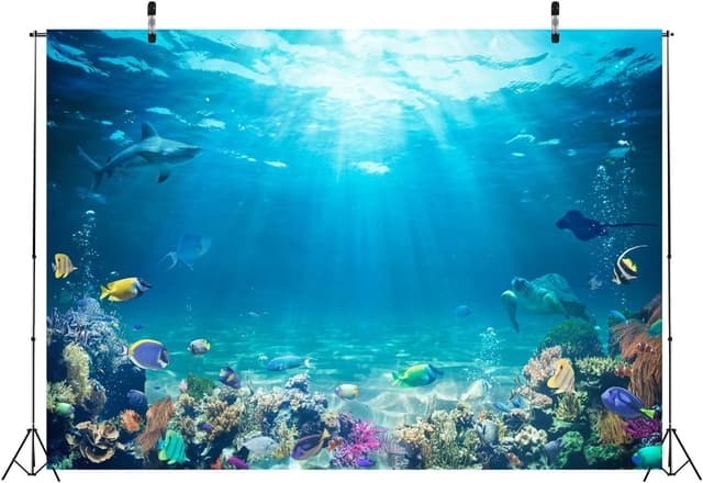 Detalle de BELECO Underwater World Backdrop (1.5x1m) polyester fabric for sea-themed photo shoots