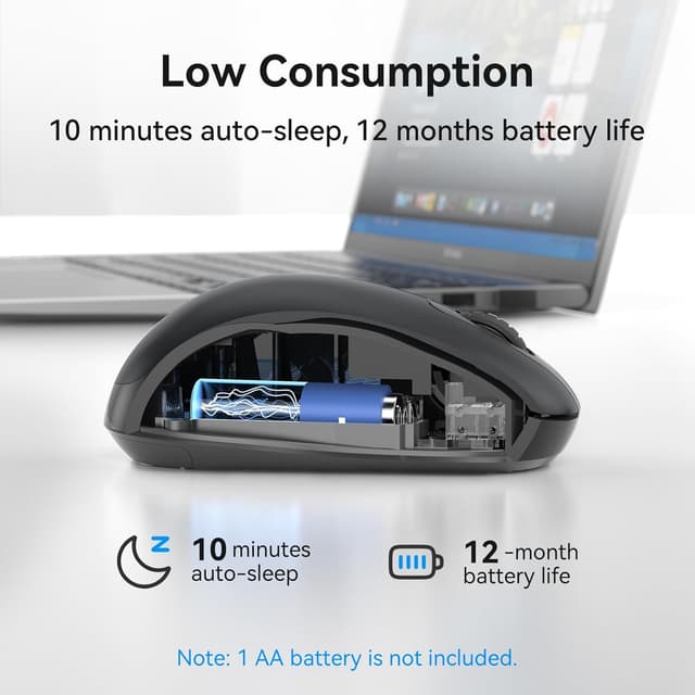 Detalle de TECKNET Wireless Mouse (2.4GHz, USB receiver) – 3-level 1600 DPI, silent buttons, ambidextrous, £-friendly everyday pick in grey