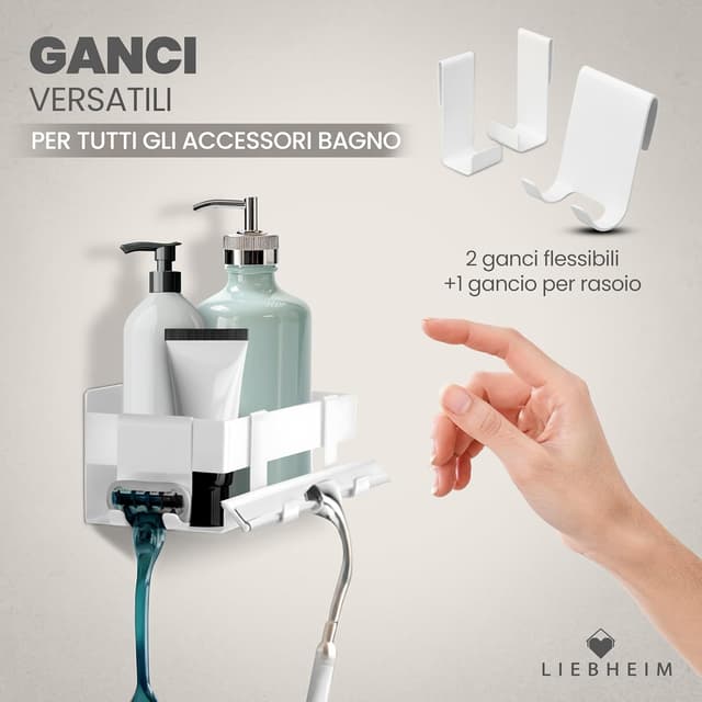 Detalle 2 de LIEBHEIM mensola doccia in acciaio inox bianco per bagno senza foratura