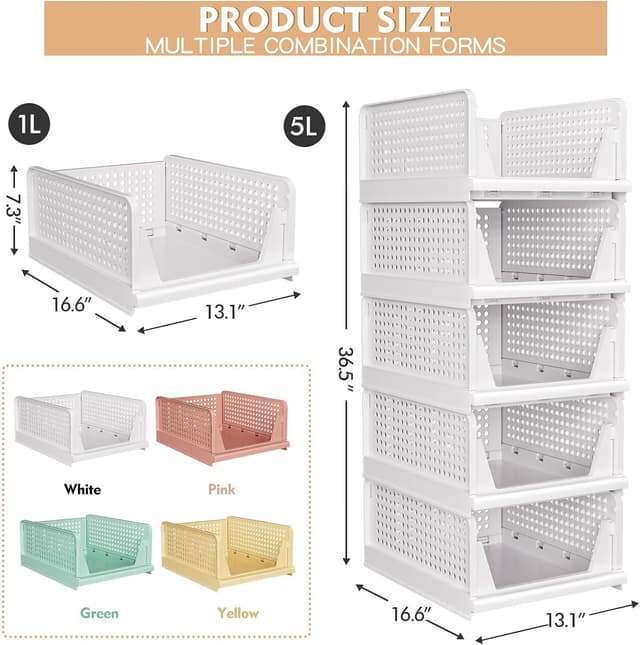 Detalle de 5 Pack Stackable Closet Baskets