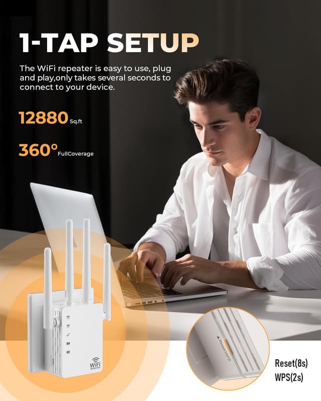 Detalle 2 de 1.2Gbps Dual-Band WiFi Extender (EasyMesh Compatible) with Ethernet Port — up to 12,880 sq. ft. coverage