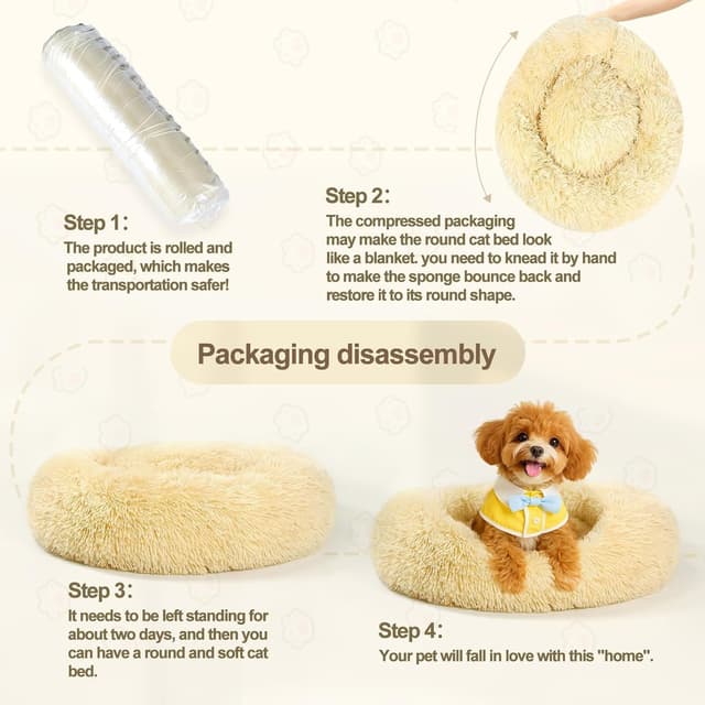 Detalle 2 de DONWEI Calming Dog Donut Bed (60x60cm) – Washable, non-slip fluffy calming cushion for small to medium dogs