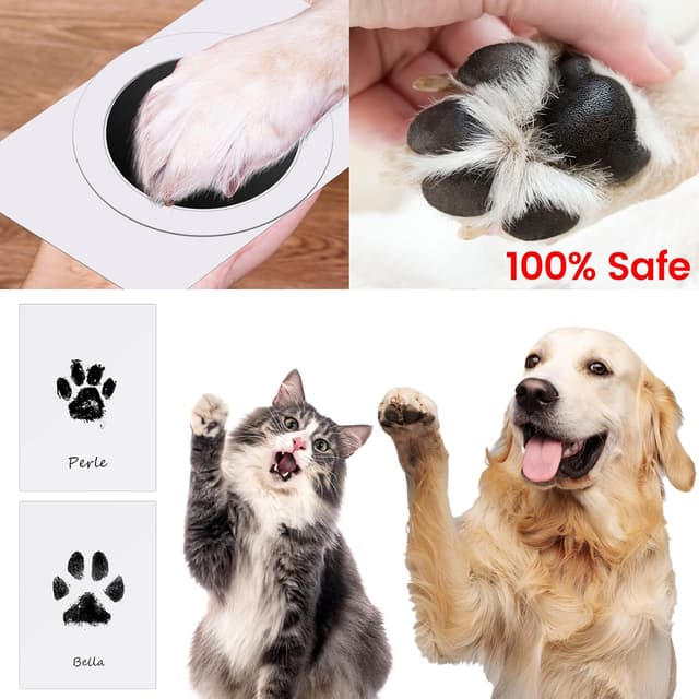 Detalle 2 de Pfotenabdruck Set für Hund & Katze (Taricor Baby Fussabdruck Set) – 2 Fotorahmen, 4 Karten und Stempelkissen