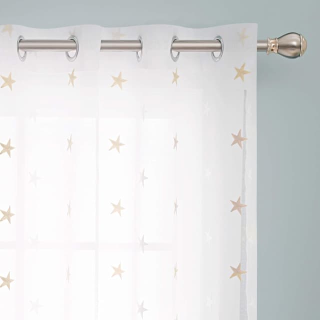 Detalle de Deconovo eyelet faux linen net curtains with embroidered star voile, 55 x 114 drop (1 pair)