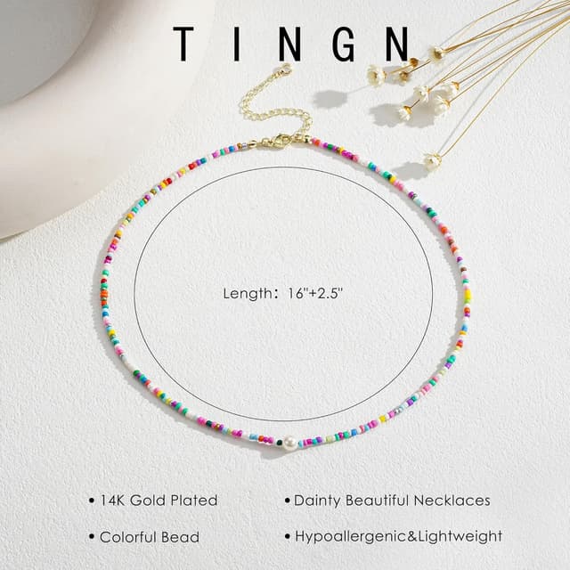 Thumbnail 6 de TINGN Bunte Perlenkette für Damen, handgefertigt im Boho-Stil mit verstellbarer Länge
