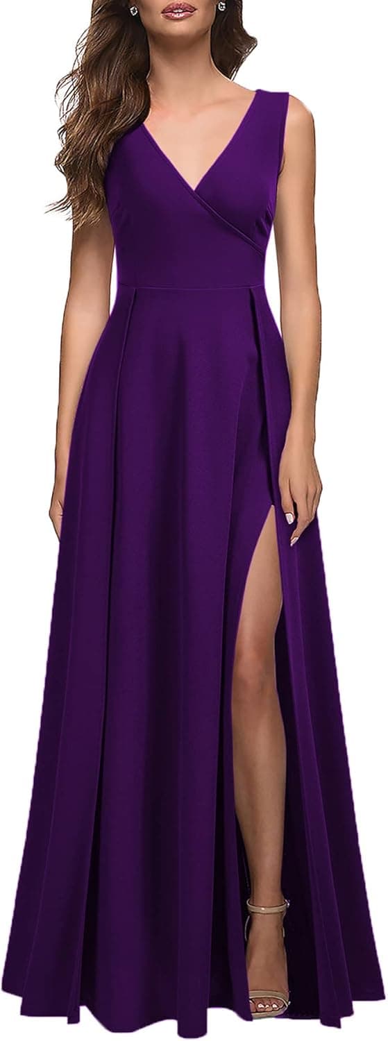 Thumbnail 6 de MUSHARE Women’s V-Neck Sleeveless Split Formal Dress (Bodycon Maxi)