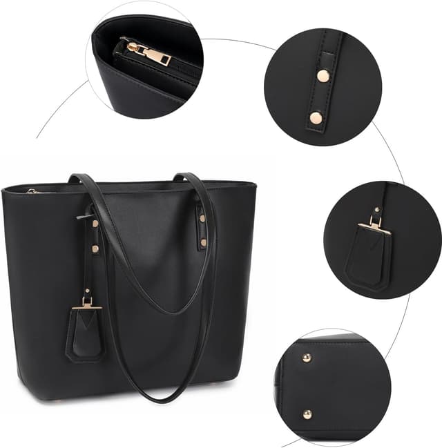 Thumbnail 6 de MORGLOVE women’s soft faux leather large tote bag with zip (A4-capable) – black