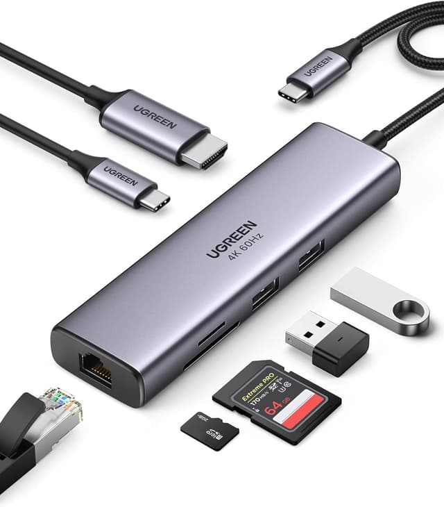 Detalle de UGREEN Revodok 107 USB‑C Hub 7‑in‑1 mit Ethernet