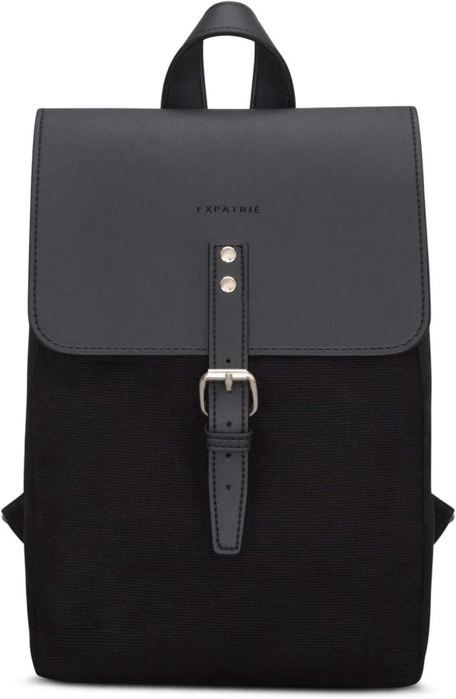 Detalle de Petit sac à dos femme Expatrié Anna noir en toile & cuir végétalien (mini, 5,1 L)