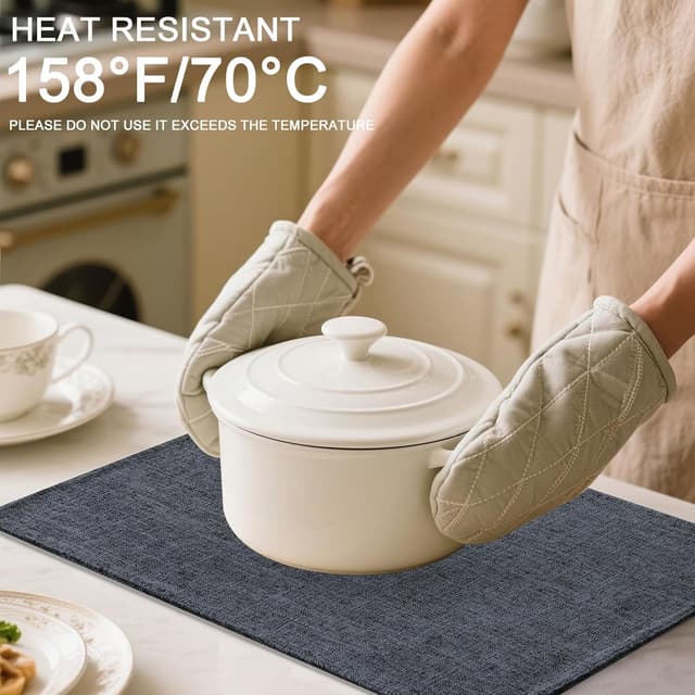 Detalle de Homaxy Cloths Placemats for Dining Table (Set of 8) — Heat-Resistant Washable Cotton Linen Blend, Charcoal Gray, 13 x 19 in