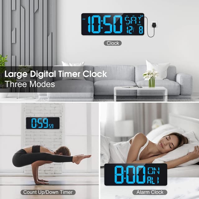 Thumbnail 6 de XREXS 17 Inch Digital Wall Clock with Bluetooth auto-sync, auto-dimming and time/date/temperature display