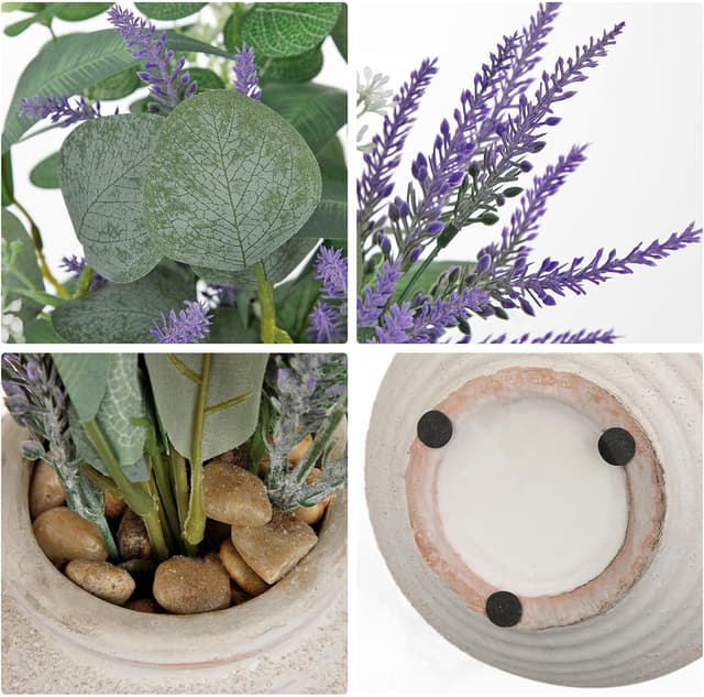 Detalle de Arborus Künstlicher Eukalyptus im Topf (37 cm) mit Lavendel in Vintage-Keramikvase