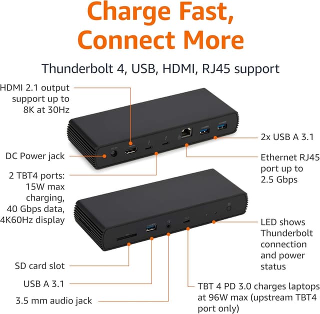 Detalle 2 de Amazon Basics Thunderbolt4 Docking Station, 2xTBT4