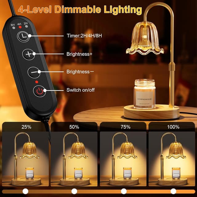 Detalle de Draome Candle Warmer Lamp (Dimmable & Timer) — height-adjustable flameless lamp with 2 bulbs for jar candles
