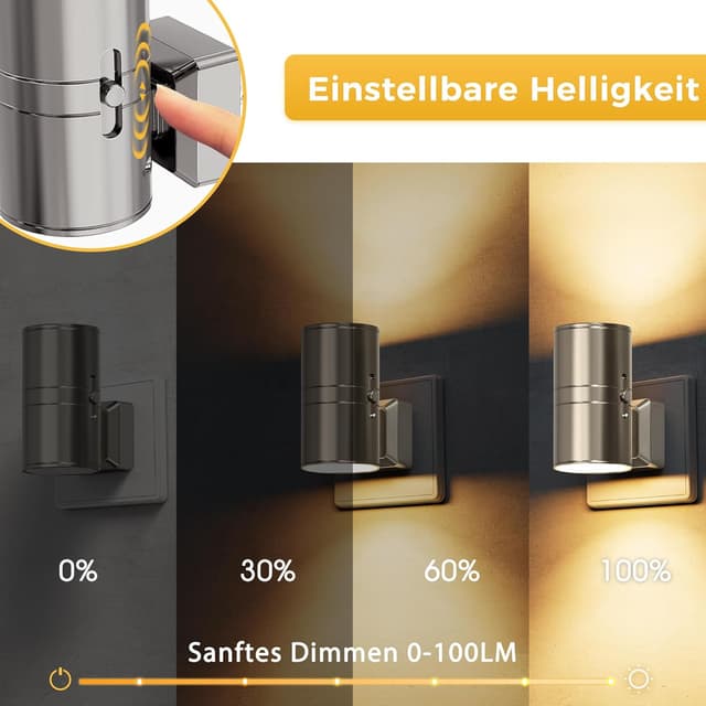 Detalle de LOHAS-LED Nachtlicht Steckdose mit Dämmerungssensor, dimmbar (0–100 lm), 3000K warmweiß, für Flur & Schlafzimmer