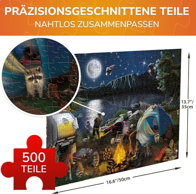 Detalle de QUOKKA Puzzle für Erwachsene – 500-Teiliges Lagerfeuer-Original-Collage mit FSC-zertifiziertem Karton