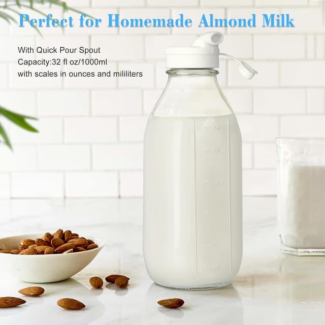 Thumbnail 3 de 2 Pack Glass Milk Bottle 32 Oz 🥛