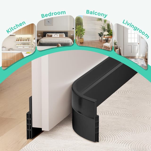 Detalle 2 de Hojoy 2-Pack Under Door Draft Stopper (Adjustable, Black) with Strong Adhesive Weather Stripping Tape