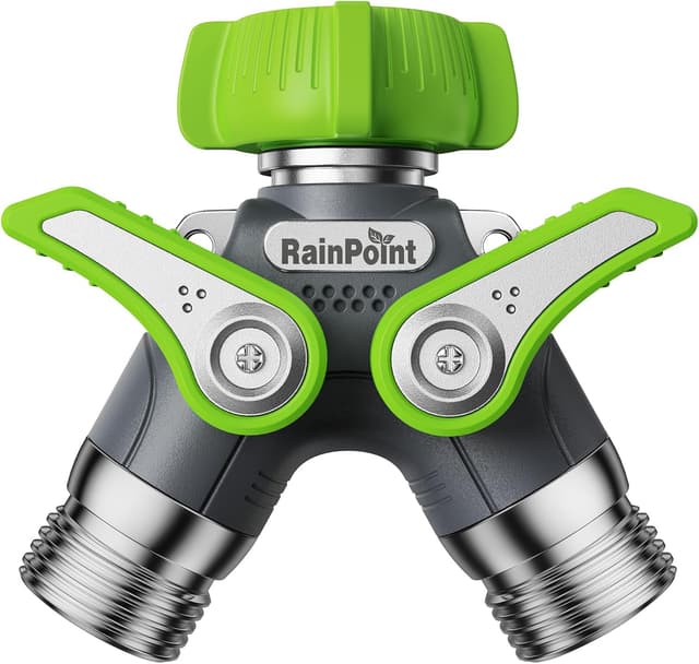 Detalle de RAINPOINT 2-Way Heavy Duty Metal Garden Hose Splitter with Shutoff Valves (3/4" GHT)