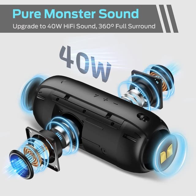 Detalle de Monster S320 Bluetooth Speaker (IPX7) with True Wireless Stereo Pairing, 40W Portable Outdoor Sound, Black
