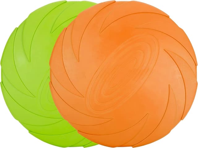 Detalle de Vivifying Hundefrisbee aus natürlichem Kautschuk (2er-Set) 15 cm – für Land & Wasser in Grün/Orange